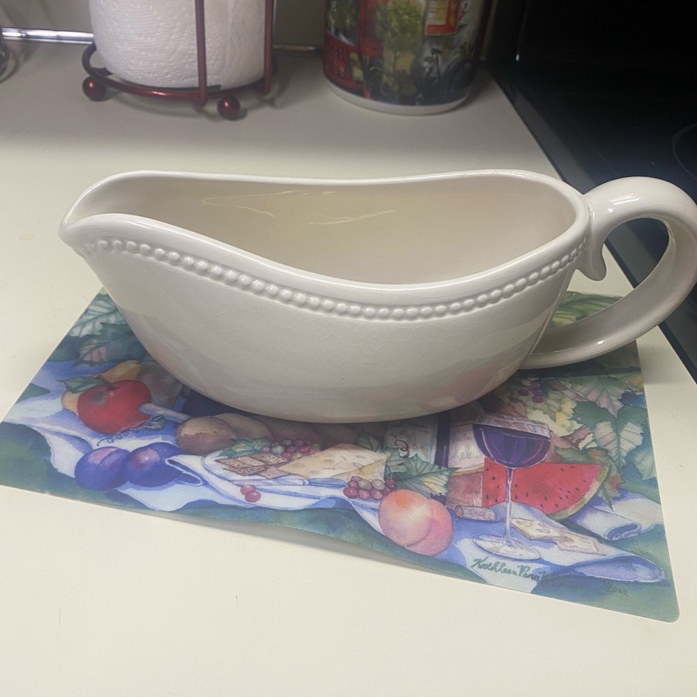 Gravy Boat String of Pearls by Over and Back White Earthenware